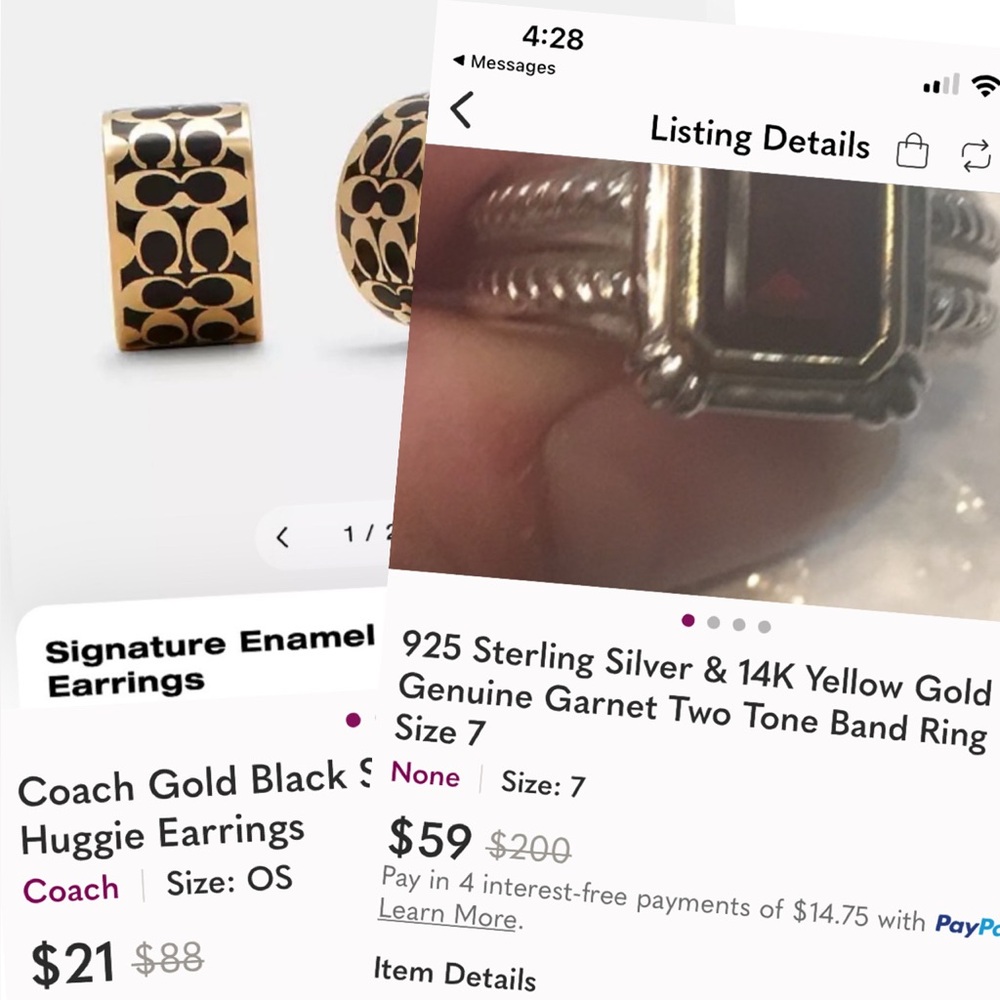 Same 2 listings from Before - Garnet Ring & coach earrings